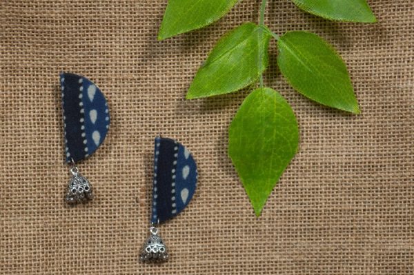 Silver-finish Oxidised Jhumki Antique Look Fabric Earrings