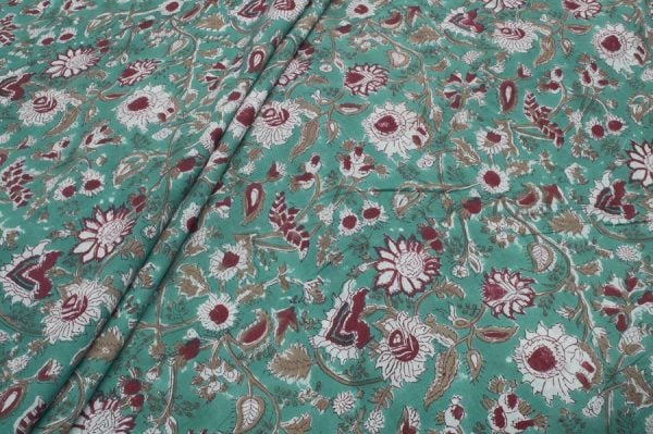 Mint Green Pure Soft Cotton HandBlock Printed Fabric