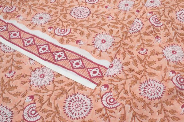 Pinkish Orange Pure Soft Cotton HandBlock Printed Fabric