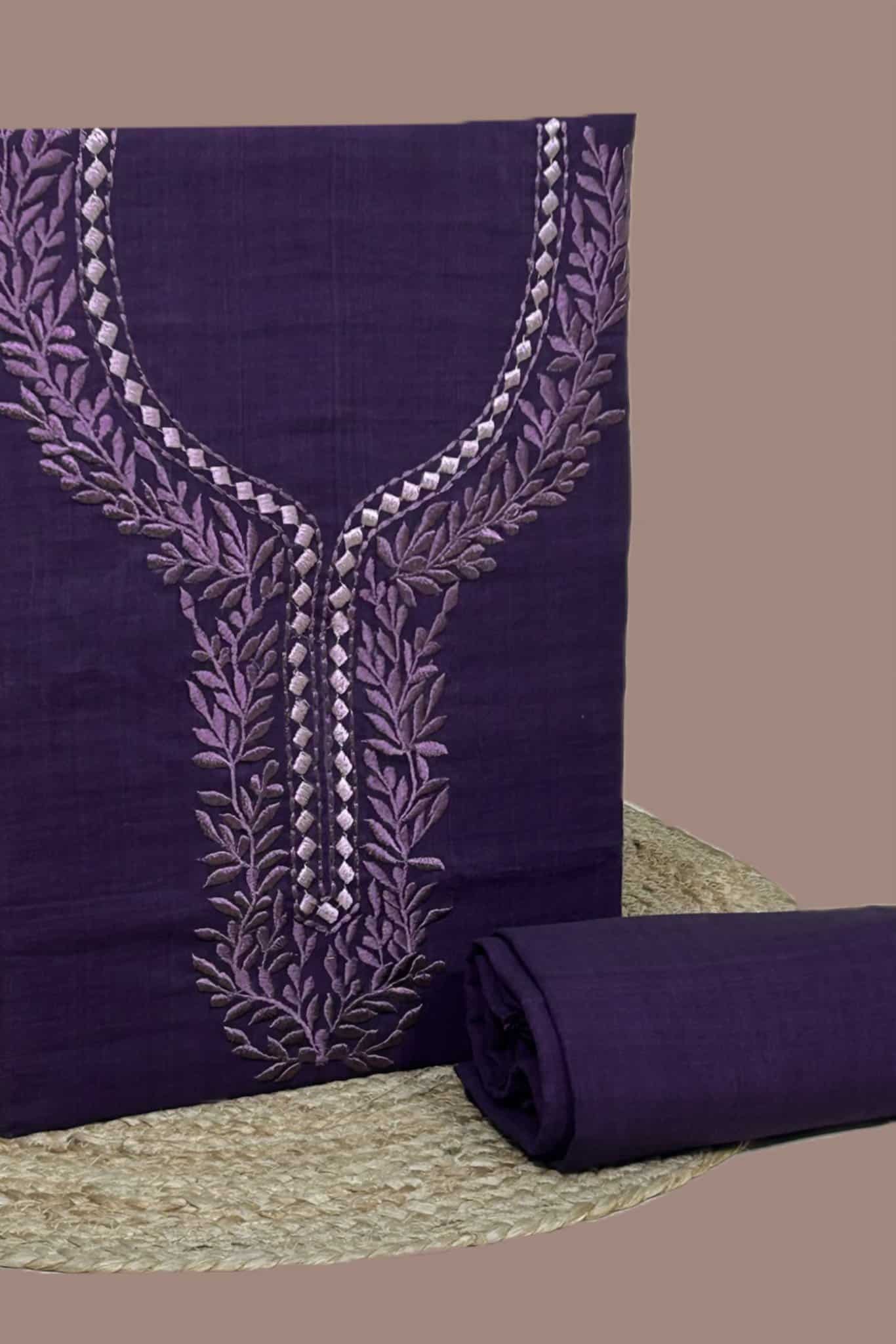 2Pc Handloom Embroidered Neck Design Soft Cotton Top(3m) Bottom(2.5m) Fabric Set 2Pc Handloom Embroidered Neck Design Soft Cotton Top(3m) Bottom(2.5m) Fabric Set - Image 1