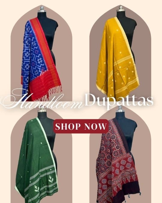 Jamdani border intricate handloom woven blockprinted cotton silk chanderi maheshwari dupatta