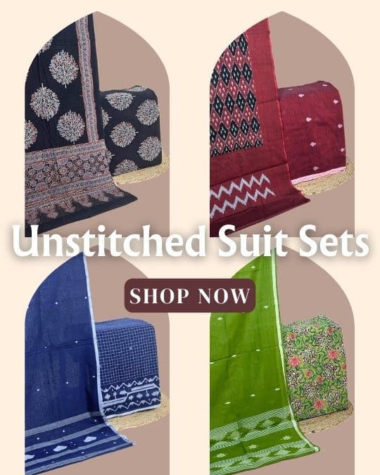 2pc 3pc Unstitched Suit materials handloom ajrakh dupatta top bottom