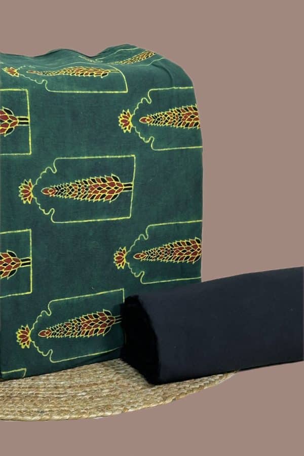2pc Ajrakh HandCrafted Cotton Top and Plain Dyed Bottom Cotton Fabric Set