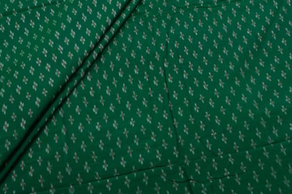 British Green Soft Silk-Cotton Handwoven Ikkat Fabric