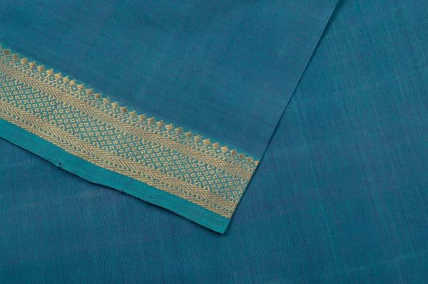 Sea Blue Mangalgiri Zari Border Pure Cotton Fabric