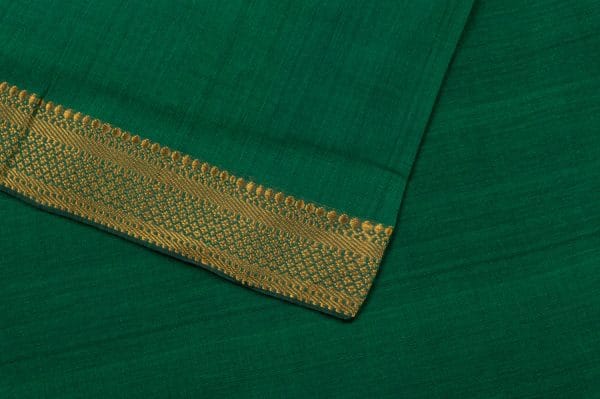 Dark Green Mangalgiri Zari Border Pure Cotton Fabric