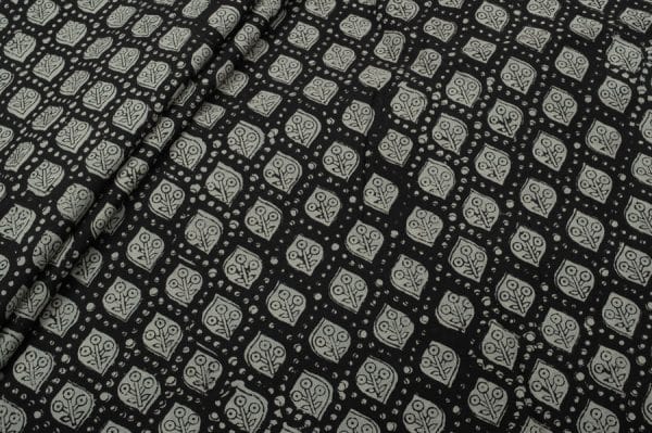 Natural Black Bagru Handblock Printed Cotton Fabric