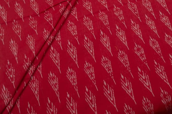 Christmas Red Mercerised Fine Handloom Ikkat Tie-Dye Pure Soft Cotton Fabric