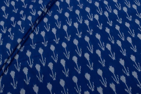 Indigo Blue Mercerised Fine Handloom Ikkat Tie-Dye Pure Soft Cotton Fabric
