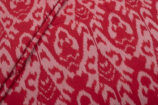 Christmas Red Intricate Mercerised Fine Handloom Ikkat Tie-Dye Pure Soft Cotton Fabric