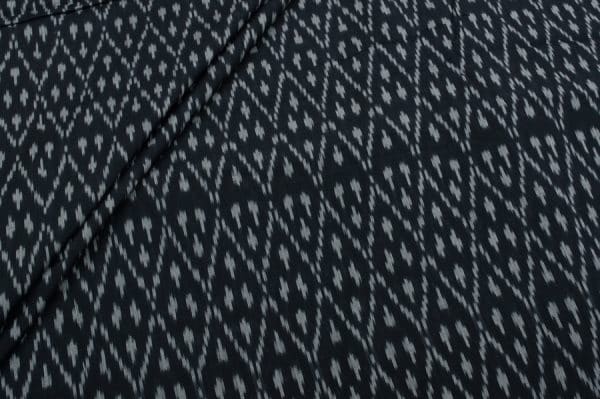 Black Mercerised Fine Handloom Ikkat Tie-Dye Pure Soft Cotton Fabric