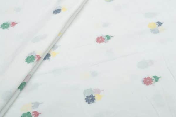 White Flower Design Flowy HandLoom Pure Soft Cotton Fabric