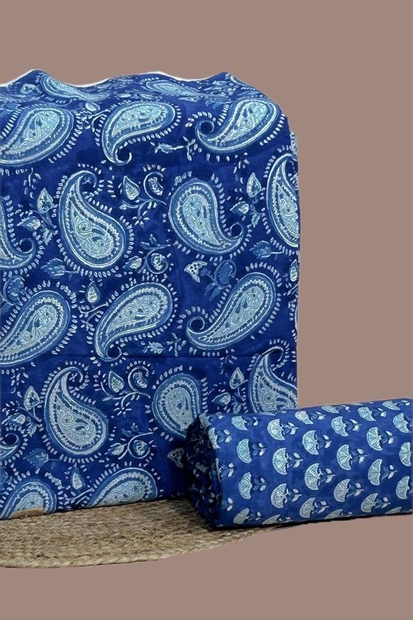 2pc Pure Soft Cotton Blockprinted Top and Bottom Fabric Set