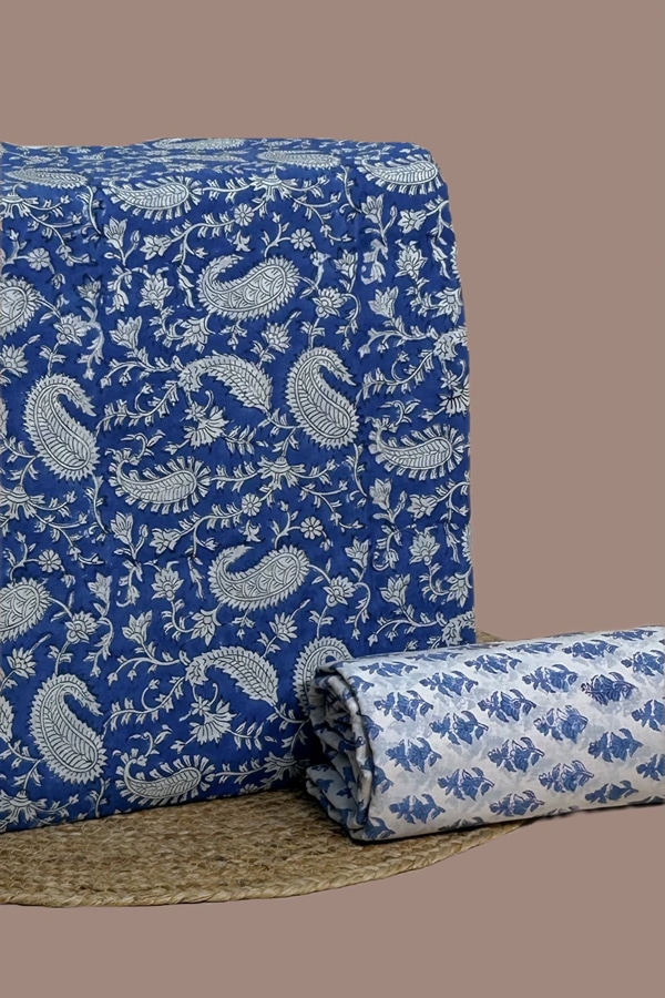 2pc Pure Soft Cotton Blockprinted Top and Bottom Fabric Set