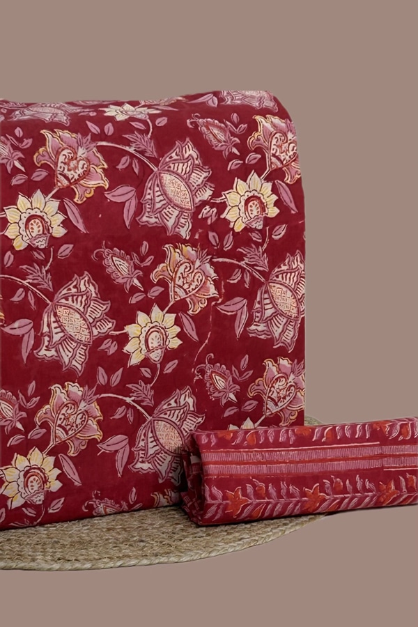 2pc Pure Soft Cotton Blockprinted Top and Bottom Fabric Set