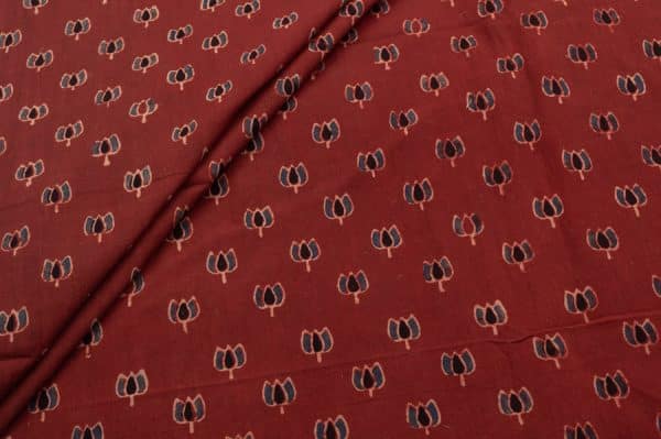 Pre-Cut 0.80m Natural Red Dye Handblock Ajrakh Printed Cotton Fabric