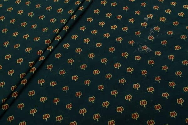 Natural Green Dye Intricate Handblock Ajrakh Printed Cotton Fabric