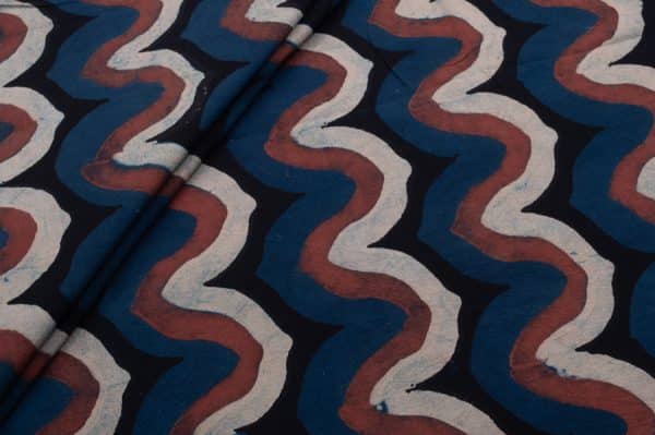 Pre-Cut 2.30m Natural Blue Dye Intricate Handblock Ajrakh Printed Cotton Fabric