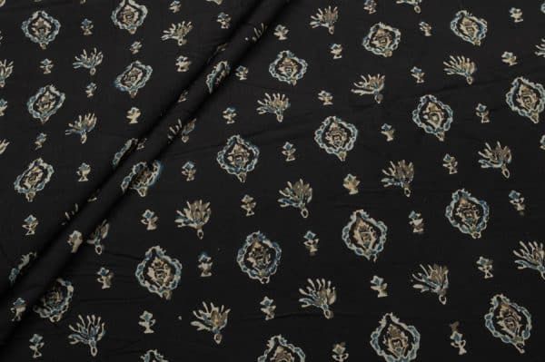 Natural Brown Dye Intricate Handblock Ajrakh Printed Cotton Fabric