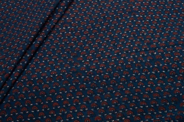Natural Blue Dye Intricate Handblock Ajrakh Printed Cotton Fabric