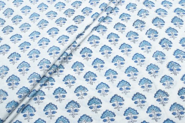 White Floral Handblock Printed 100% Pure Soft Cotton Fabric