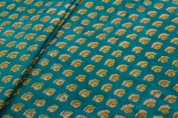 Pine Green Floral Handblock Printed 100% Pure Soft Cotton Fabric