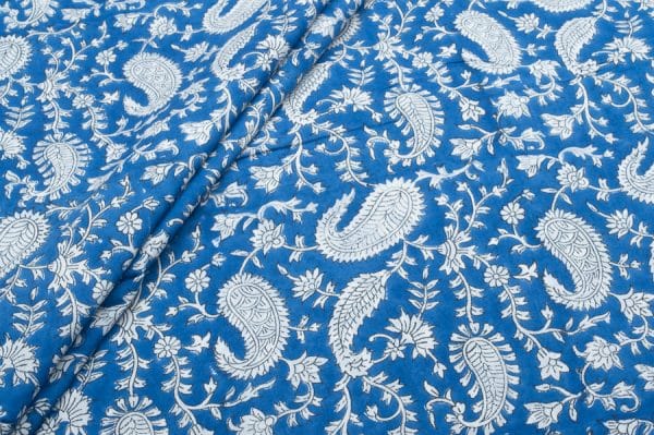 Azure Blue Floral Handblock Printed 100% Pure Soft Cotton Fabric