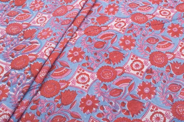 Iris Purple Floral Handblock Printed 100% Pure Soft Cotton Fabric