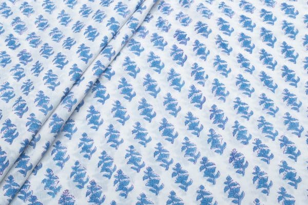 Pre-Cut 1.90m White Floral Handblock Printed 100% Pure Soft Cotton Fabric