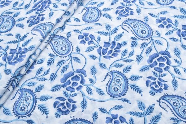 Pre-Cut 1.75m White Floral Handblock Printed 100% Pure Soft Cotton Fabric