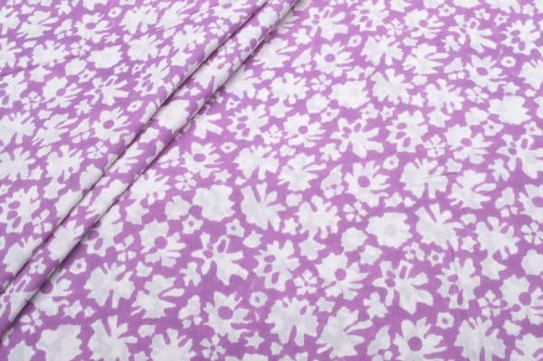 Wisteria Purple Floral Handblock Printed 100% Pure Soft Cotton Fabric