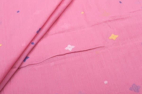 Flamingo Pink Woven Design Flowy HandLoom Pure Soft Cotton Fabric