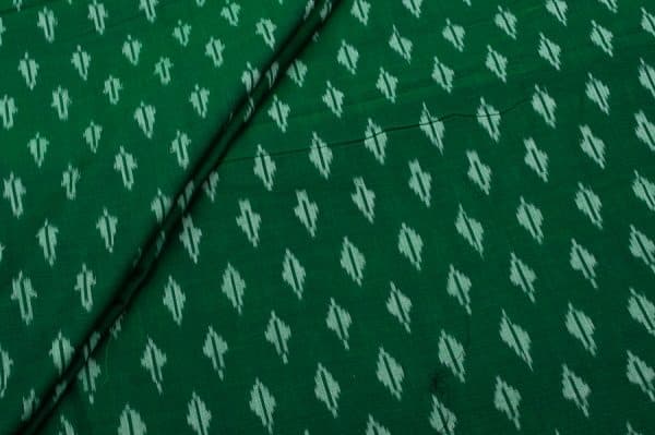 Bottle Green Mercerised Fine Handloom Ikkat Tie-Dye Pure Soft Cotton Fabric
