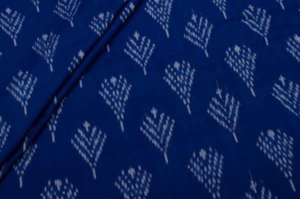 Navy Blue Mercerised Fine Handloom Ikkat Tie-Dye Pure Soft Cotton Fabric