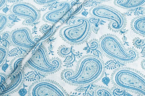 Pre-Cut 1.40m White Floral Handblock Printed 100% Pure Soft Cotton Fabric