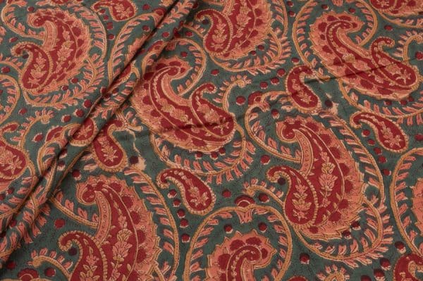 Myrtle Green Floral Handblock Printed 100% Pure Soft Cotton Fabric