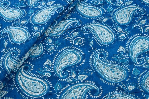 Sapphire Blue Floral Handblock Printed 100% Pure Soft Cotton Fabric