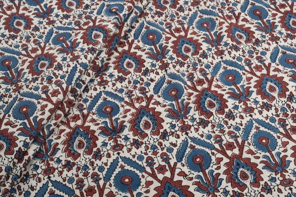 Natural White Intricate Handblock Ajrakh Printed Cotton Fabric