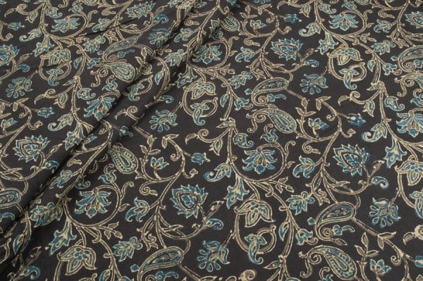Natural Black Dye Intricate Handblock Ajrakh Printed Cotton Fabric