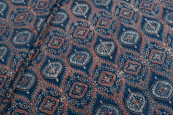 Natural Indigo Blue Dye Handblock Ajrakh Printed Cotton Fabric