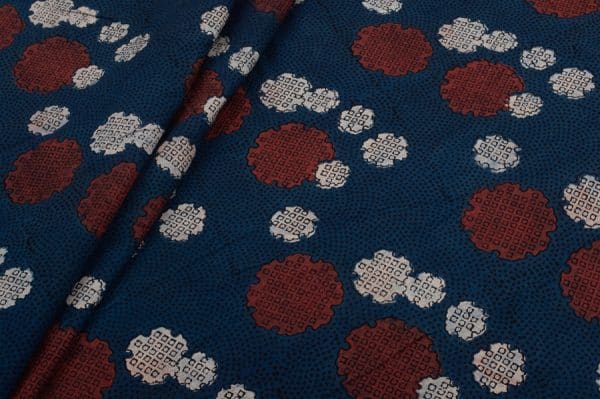 Pre-Cut 0.50m Natural Indigo Dye Intricate Handblock Ajrakh Printed Cotton Fabric