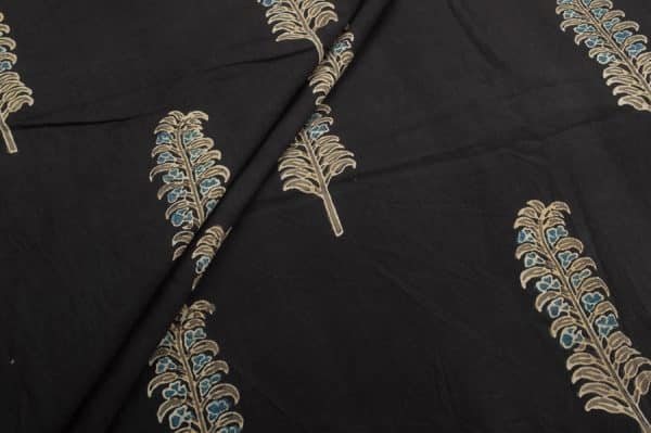 Natural Black Dye Intricate Handblock Ajrakh Printed Cotton Fabric