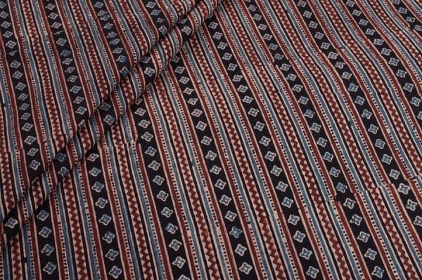 Natural Black Dye Intricate Handblock Ajrakh Printed Cotton Fabric