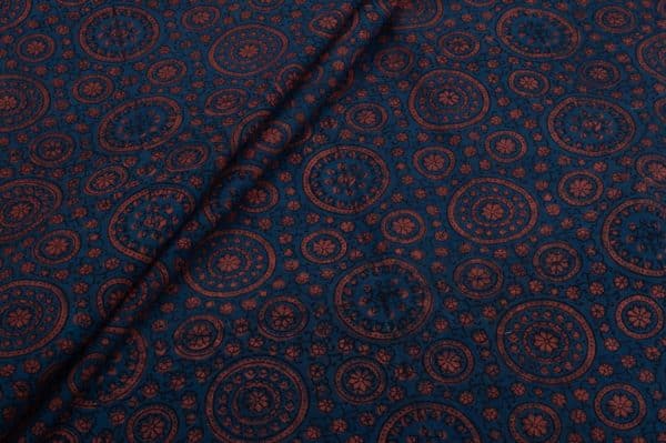 Natural Indigo Dye Intricate Handblock Ajrakh Printed Cotton Fabric
