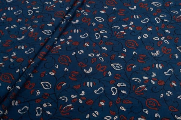 Natural Indigo Dye Intricate Handblock Ajrakh Printed Cotton Fabric