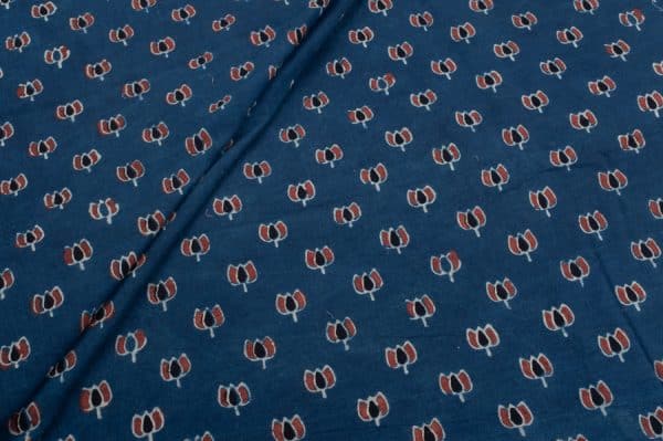 Pre-Cut 0.75m Natural Indigo Dye Handblock Ajrakh Printed Cotton Fabric