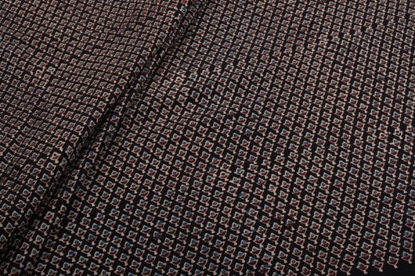 Natural Black Dye Intricate Handblock Ajrakh Printed Cotton Fabric