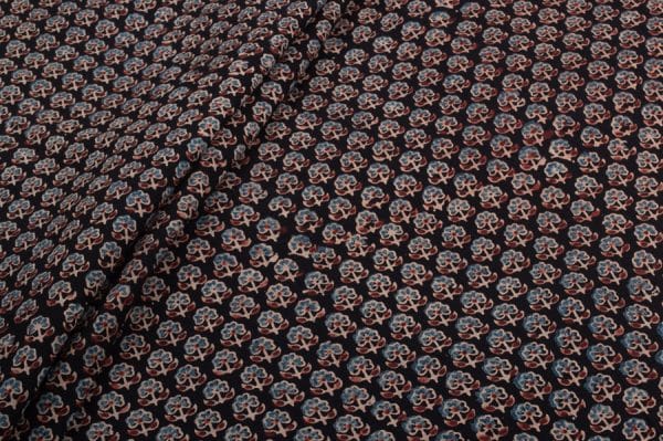 Natural Black Dye Intricate Handblock Ajrakh Printed Cotton Fabric