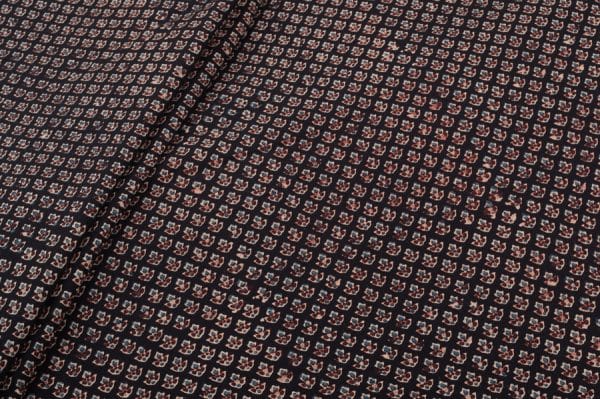 Natural Black Dye Intricate Handblock Ajrakh Printed Cotton Fabric