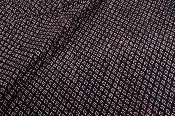 Natural Black Dye Intricate Handblock Ajrakh Printed Cotton Fabric